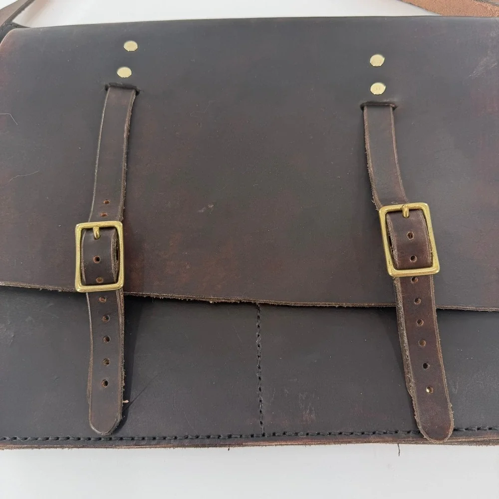 Unbranded Messenger Bag Leather Satchel Modern Unisex Large Dark Brown Shoulder